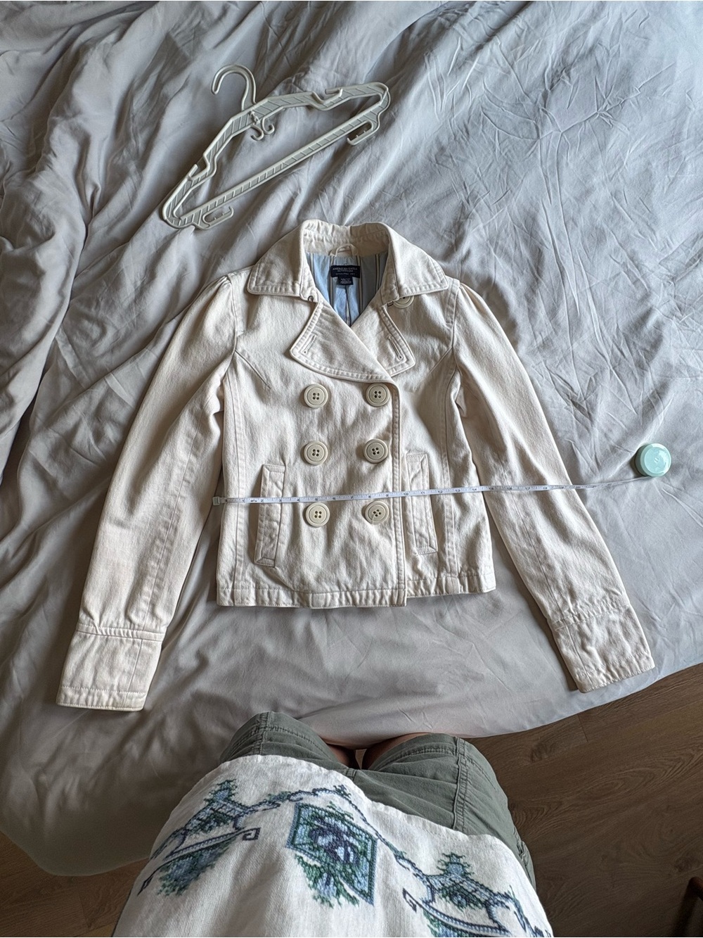 American Eagle Outfitters Cream Double-Breasted Pea Coat